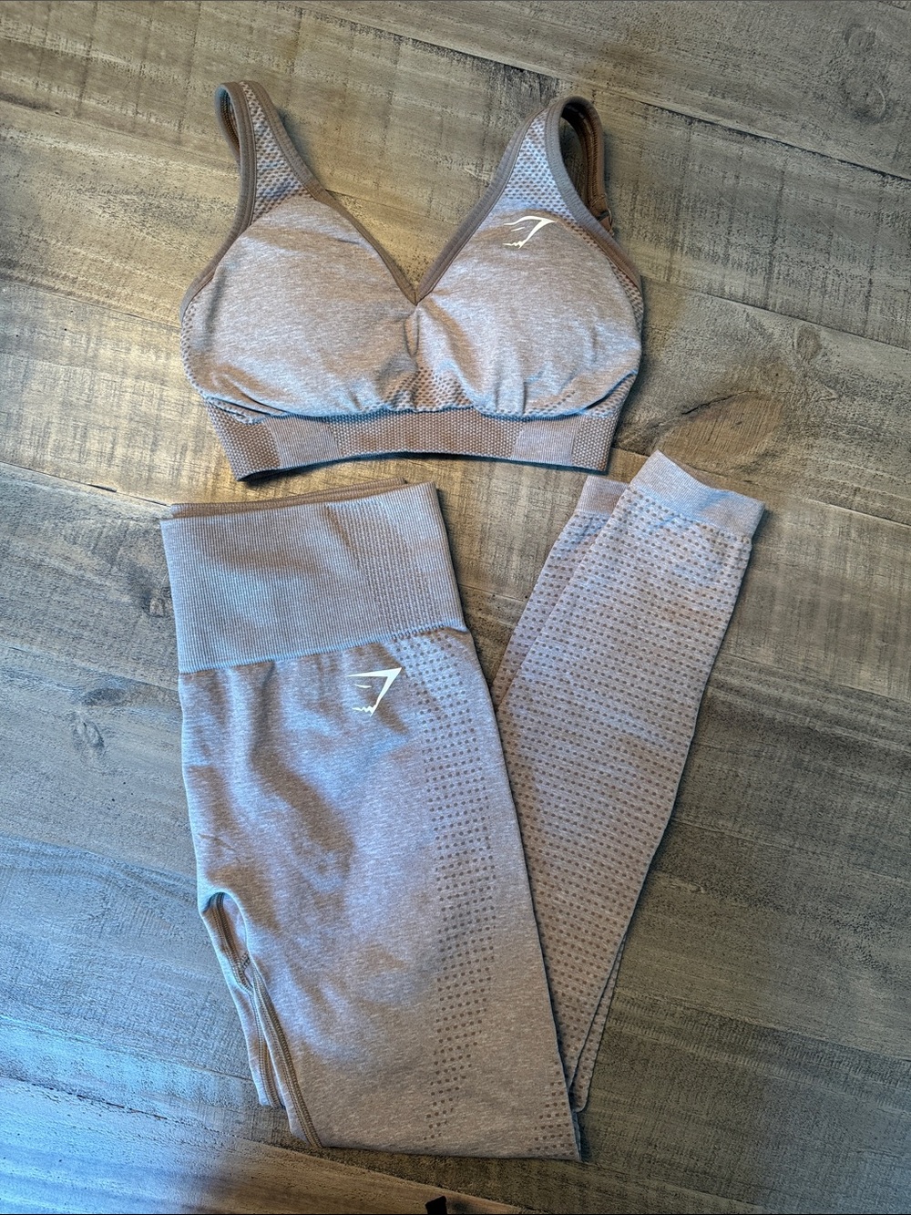 Gymshark Seamless Sports Bra & High-Waist Leggings in Taupe
